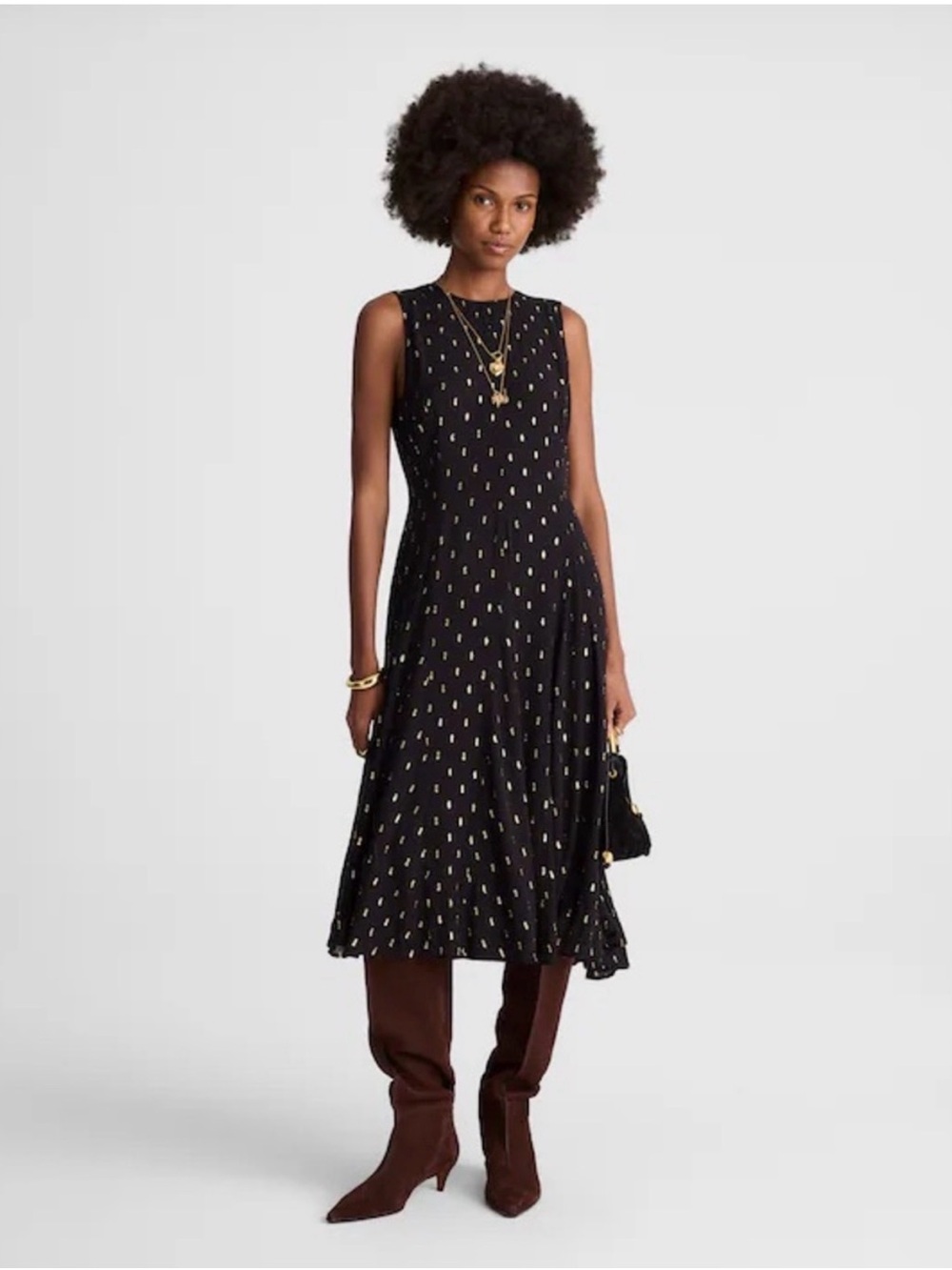 Madewell women’s Astrid Sleeveless
Flared Midi Dress black & metallic Size 4 NWT